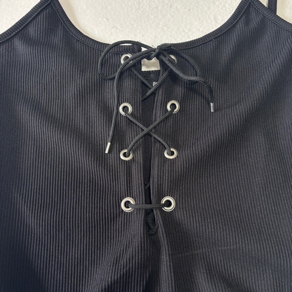 Pretty Little Thing Front Lace Up Black Thing Bodysuit - Picture 2 of 6